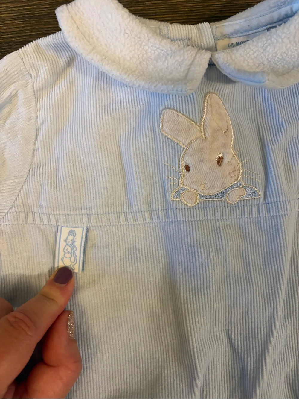 Vintage Peter Rabbit Beatrix Potter Light Blue Corduroy Jumpsuit Size 6/9 Month